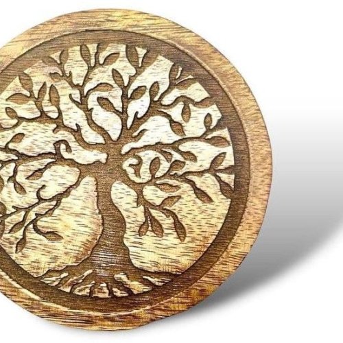Round Tree Printed Mango Wood Tea Coaster