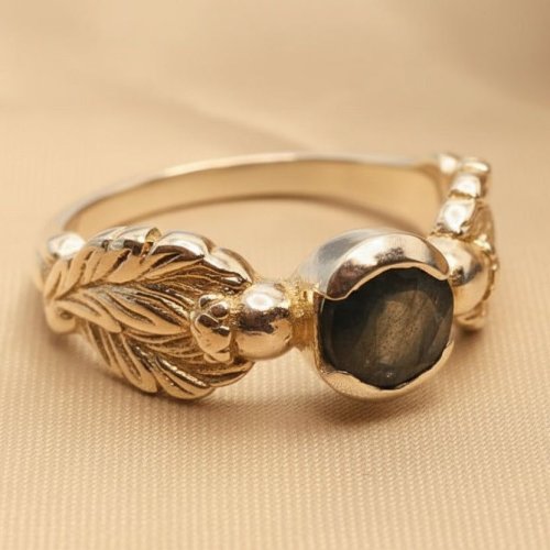 Black Stone with Wings Ring