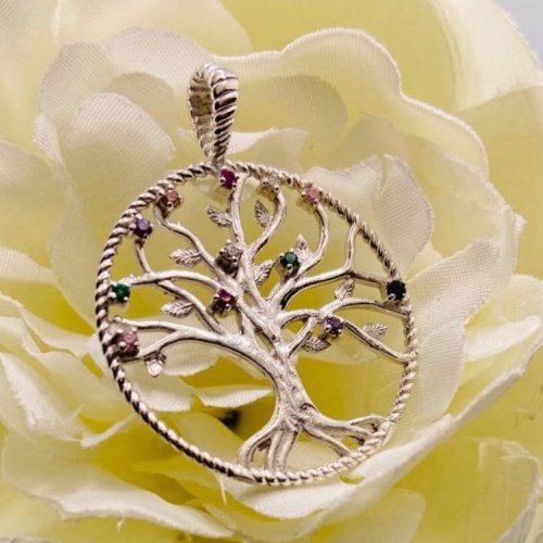 Multi Colour Stones Sterling Silver Pendant