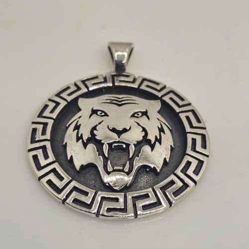 Oxidized Silver Lion Pendant