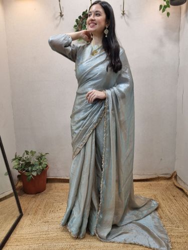 Women’s Silver Ready to Wear Saree Satin Silk Saree