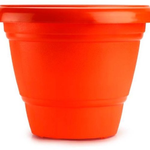 8 Inch Round Orange Deluxe Flower Pot