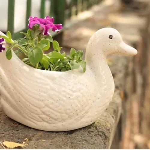 White Duck Shape Flower Pot