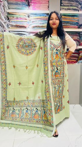 Ladies Cotton Silk Madhubani Art Unstitched Suit Set