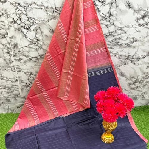 Ladies Dual Dye Stripes Weaving Cotton Silk Traditional Saree