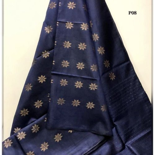 Ladies Semi Tussar Silk Zari Flower Weaving Saree