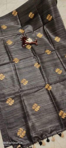 Ladies Tussar Ghicha Silk Hand Embroidered Buta Saree