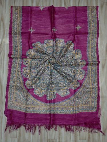 Ladies Tussar Ghicha Silk Madhubani Dupatta