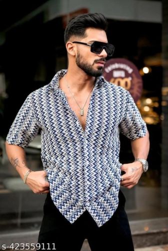 Mens Designer Crochet Zigzag Shirt