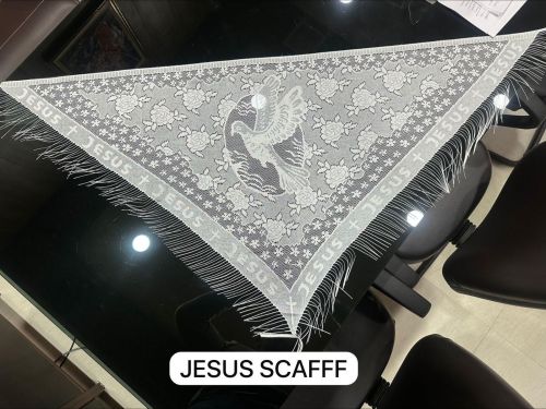 White Jesus Design Net Lace Scarf