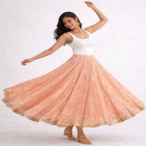 Champagne Gold Sequin Flare Skirt