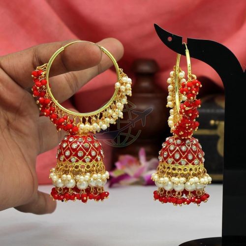Red And Golden Meenakari Jhumka Earring