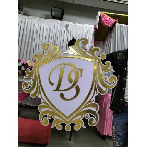 Golden Finish Wedding Monogram Shield Backdrop Cutout Panel