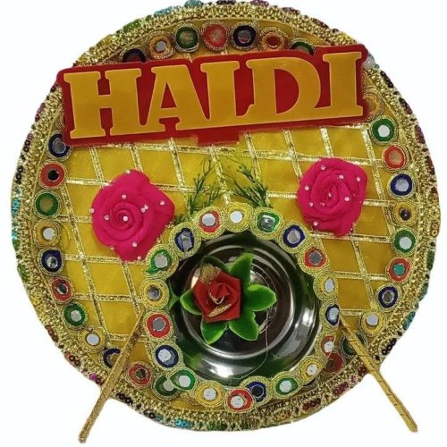 Stainless Steel Haldi Ceremony Thali with Bowl & Sticks