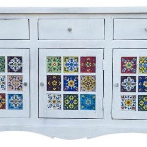 Acacia Wood Cane Sideboard Cabinet