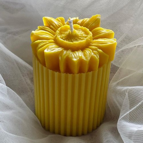 Sunflower Ribbed Pillar Candle
