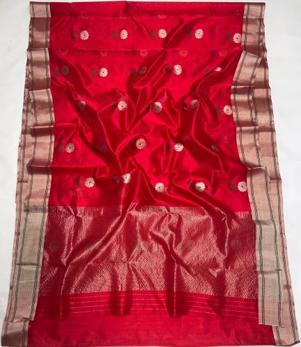 Red Pattu Soft Silk Sarees Pure Chanderi Handloom