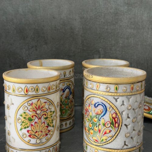 Decorative White Marble Pen Stand for Home