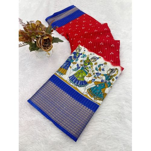 Designer Kalamkari Printed Saree With Blouse
