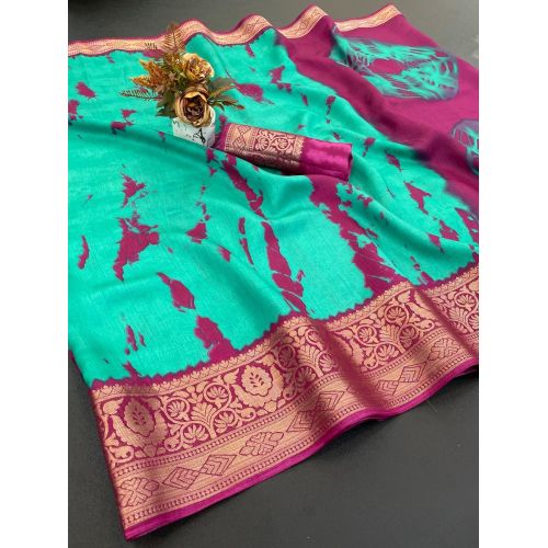 Designer Tie Dye Dola Silk Saree with Traditional Jacquard Border