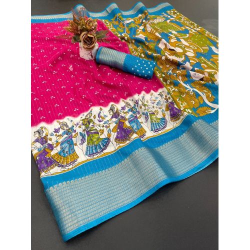 Stylish Dola Silk Printed Saree with Rich Jacquard Border