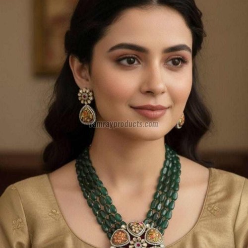 Emerald Green Beaded Pendant Set