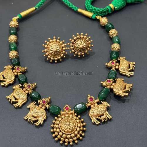 Gold Micron Finish Rajwadi Kamdhenu Beaded Necklace Set