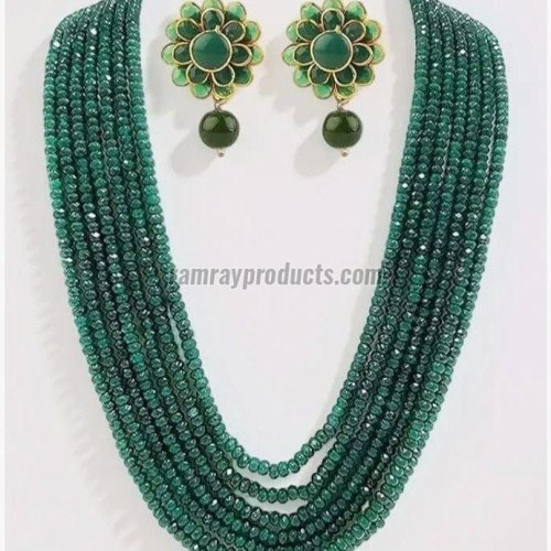 Party Wear Glossy Green Beaded Necklace Set