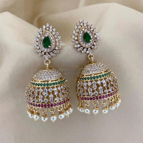 Party Wear Multicolor Stone Round Jhumka Earrings