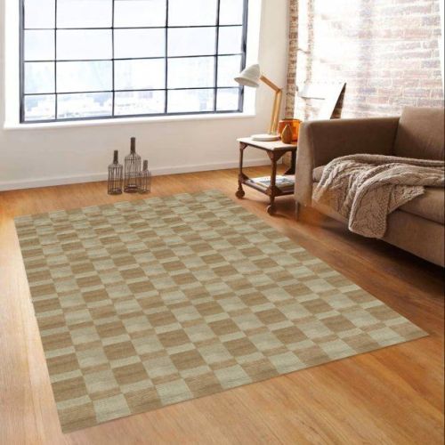 Beige Brown Checkered Handloom Carpet