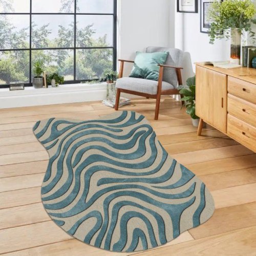 Beige Ocean Teal Tidal Reverie Woolen Rug