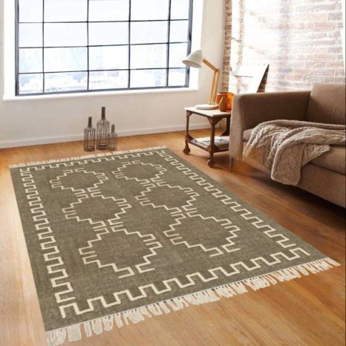 Beige Textured Pattern Flat Weave Dhurrie