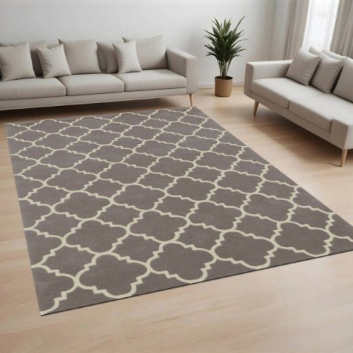 Grey Ivory Moroccan Trellis Woolen Rug