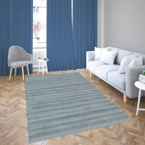 Ice Blue Textured Handloom Carpet