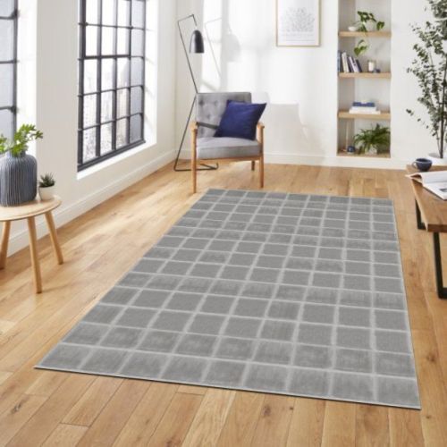 Light Grey Grid Handloom Carpet