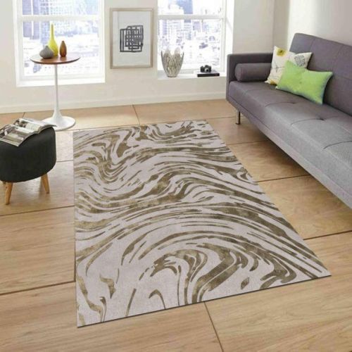 Olive Beige Abstract Swirl Woolen Rug