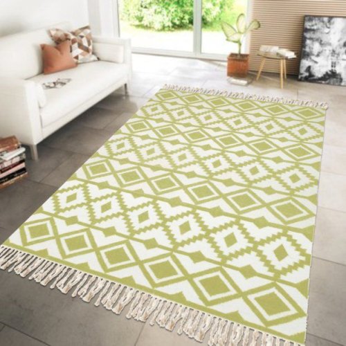 Olive Tribal Motif Flat Weave Rug