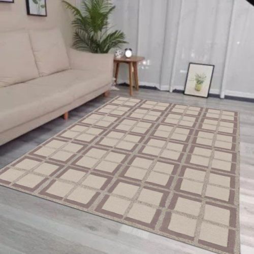 Sand Clay Brown Aureum Frame Woolen Rug