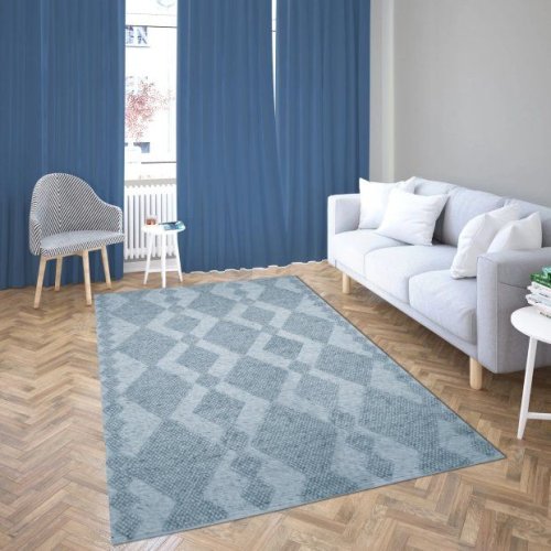 Soft Blue Diamond Pattern Textured Carpet