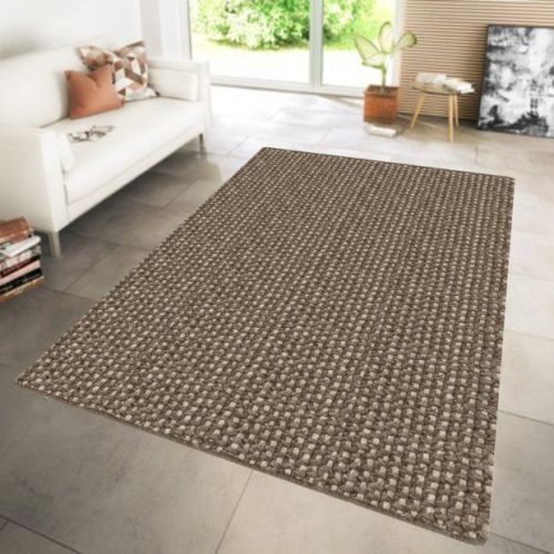 Taupe Basket Weave Textured Woolen Carpet