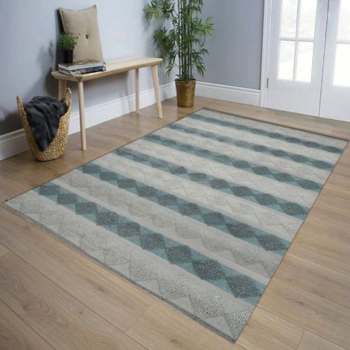 Teal and Grey Geometric Indoor Outdoor Carpet