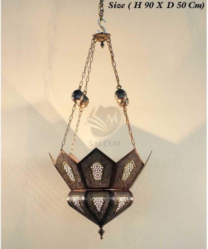 Vintage Moroccan Conical Brass Hanging Chandelier