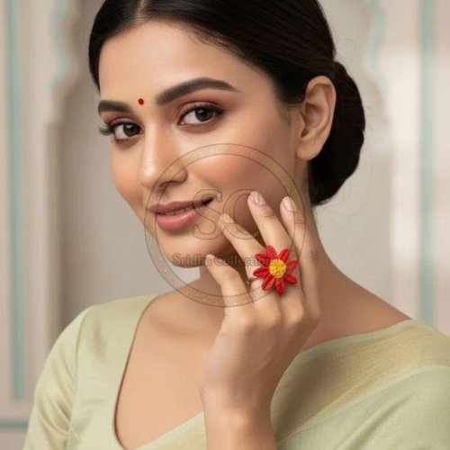 Handcrafted Terracotta Red Flower Finger Ring