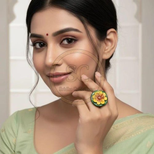 Handmade Flower Design Terracotta Clay Finger Ring