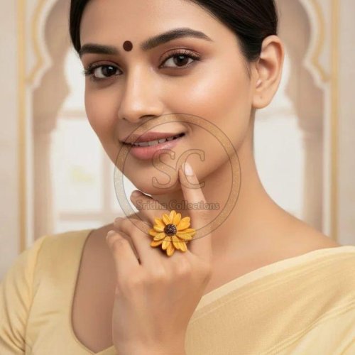 Yellow Flower Design Terracotta Finger Ring