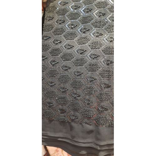 Ladies Black Designer Cutdana Embroidery Fabric