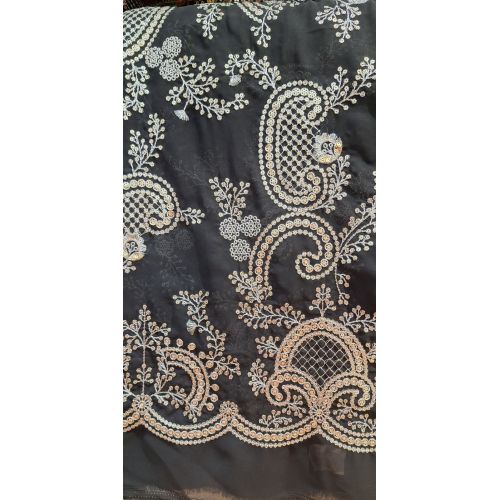 Ladies Black Georgette Zaal Resham Work Fabric