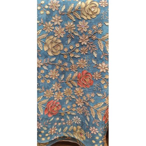 Ladies Blue Crepe Rose Print Fashion Fabric