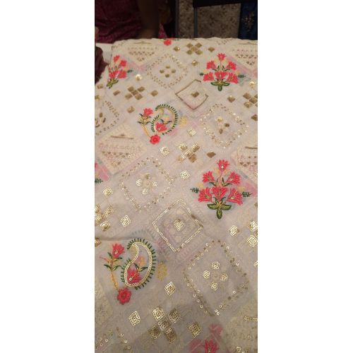 Ladies Cream Pink Butta Georgette Fabric