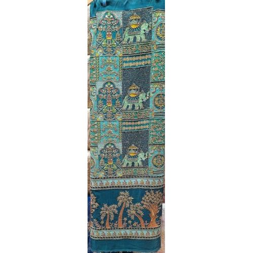 Ladies Crepe Bottle Green Elephant Design Fabric